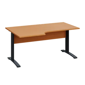 Psací stůl LKR 28 - 166 stůl kancelářský, rohový, levý, kovová podnož černá, deska 25 mm, široký 1600 mm, buk Royal