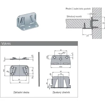 Nábytkové kování HETTICH 1.22.070.01.05 Spojka středového nosníku boční plech (HETTICH 1.22.070.01.05 Spojka středového nosníku boční plech)