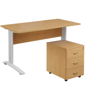 Zásuvkový kontejner SET 547 stůl kancelářský, kovová podnož bílá + kontejner pojízdný, 3-zásuvkový, javor horský