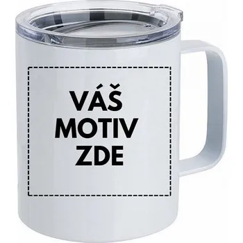 AveTech Bílý kovový hrnek s průhledným víčkem