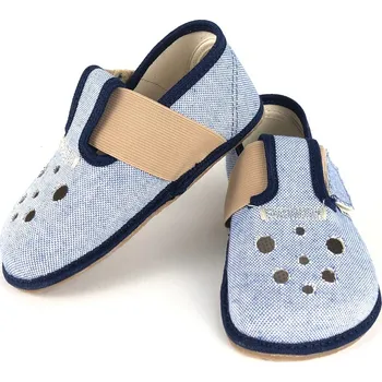 Barefoot papučky látkové modré s dírkami Velikosti obuvi: 21