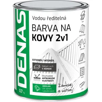 barva na kov DENAS BARVA NA KOVY 2v1 antikorozní rychleschnoucí barva, 0100 bílá, 700 g