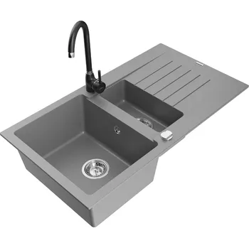 Granitový dřez MEXEN/S - Matias granitový dřez 1.5 s odkapávačem včetně baterie Telma, šedá 6502-71-670200-70