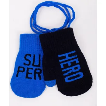 Rukavice Rukavice palčáky YO RED0120C modročerné s nápisem super hero vhodné pro dotykové displeje - mobily tablety velikost rukavic: 12 cm