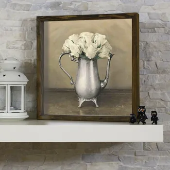 Obraz ASIR Obraz na MDF s rámem BÍLÉ RŮŽE V KONÝVCE NA ČAJ 34 x 34 cm