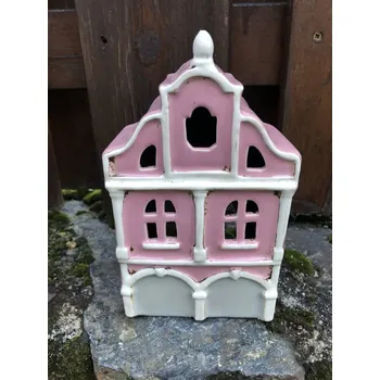 Svícen Růžový keramický domek na svíčku