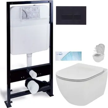 Klozet PRIM předstěnový instalační systém s černým tlačítkem 20/0044 + WC Ideal Standard Tesi se sedátkem SoftClose, AquaBlade PRIM_20/0026 44 TE1