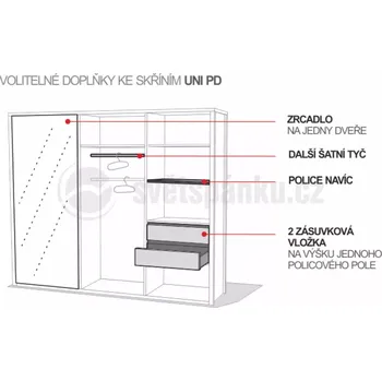 Ložnice Příslušenství UNI PD 2x šatní tyč Dub