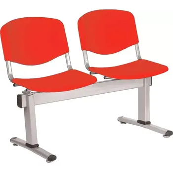 VINCENZA - 2, plastová lavice do čekárny, 2-sedák, červená, kostra stříbrná