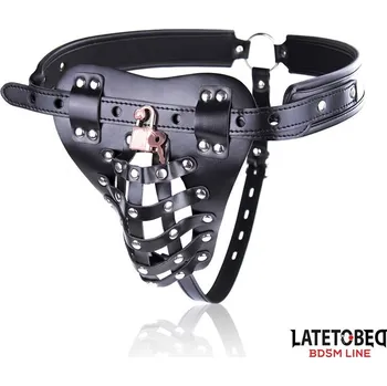 Pás cudnosti LateToBed BDSM Line Mens Chastity Pants with Cage Black