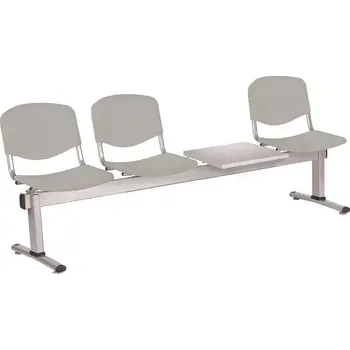 VINCENZA - 4 S, plastová lavice do čekárny, 3-sedák, stolek, šedá, kostra stříbrná