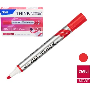 Popisovač Deli zkosený stíratelný, červený (8569) EU00240