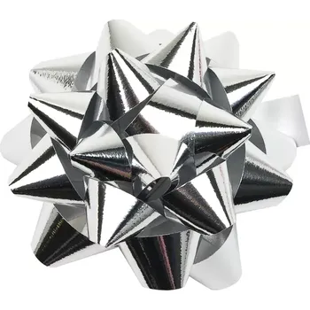 Stuha Rozeta dárková GIFT BOW stříbrná střední 8cm (Rozeta dárková, lesklá stříbrná, střední 8cm, samolepící)