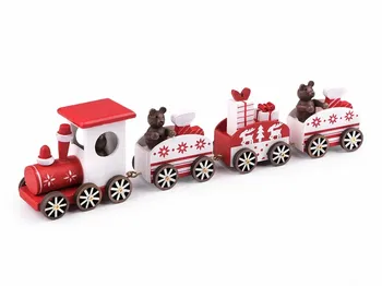 Vánoční dekorace Dekorace dřevěný vláček mašinka + 3 vagóny 28 cm červený/bílý