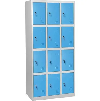 Šatní skříň JP - 612 N skříň 12-boxová 1850x900x500 mm, šedá/modrá