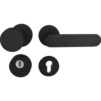 Dveřní kování TI - CUBO/NELA - R rozety PZ PLUS, koule/klika levá BS - Černá matná (153)