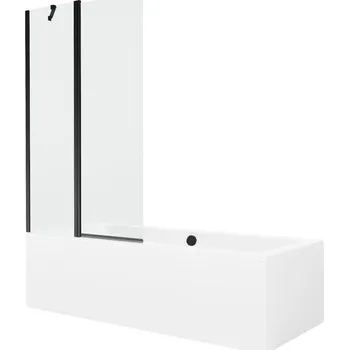 Vanová zástěna MEXEN/S - Cube obdélníková vana 180 x 80 cm s panelem + vanová zástěna 100, transparent, černá 550518080X9410117000