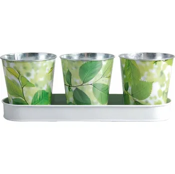 Květináč 3ks květináčků s podtáckem LEAF, 32x11x12cm (DOPRODEJ)|Esschert Design