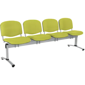CL - 24, čalouněná lavice do čekárny, 4-sedák, koženka AN - 079 citrónově zelená, kostra chrom
