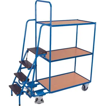 Plošinový vozík Vychystávací vozík VARIOfit se schůdky, 3 police 1000x600 mm, výška 1900 mm