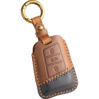 Kožené pouzdro pro autoklíč VW, Škoda, Seat hnědé KEYLESS, luxusní provedení z pravé kůže, ručně šité