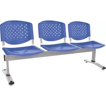 FLORIDA - 3, plastová lavice do čekárny, 3-sedák, světle modrá, kostra stříbrná