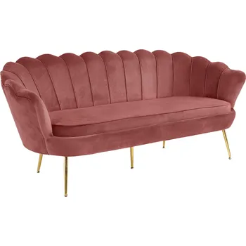 Obývací pokoj Tempo Kondela Luxusní pohovka, 3-sed, růžová Velvet látka / chrom zlatý, styl Art-deco, NOBLIN