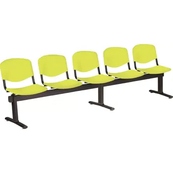 VINCENZA - 5, plastová lavice do čekárny, 5-sedák, pistáciová, kostra černá