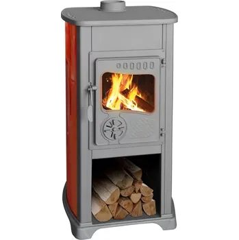 Krbová kamna STREND PRO Krbová kamna Bella Thalia, 5,4 kW, 120 mm, červená, litina/šamot