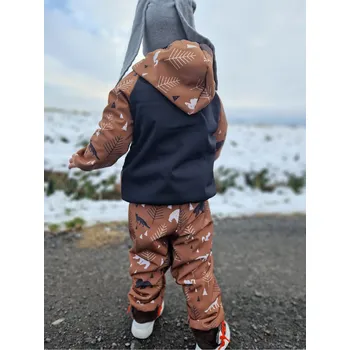 Chlapecké kalhoty Yháček Softshellové kalhoty s beránkem Yháček, Lesní zvěř na karamelové Velikost: 80