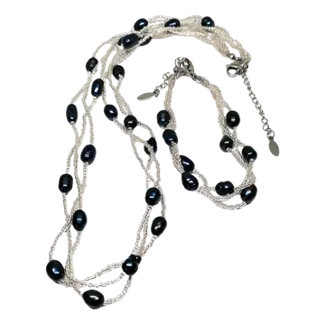 Náhrdelník Černé říční perly propletené & chirurgická ocel – šperk s elegancí a dlouhou životností