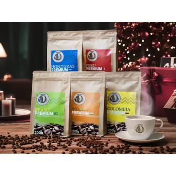 Káva Milenial Cafe Vánoční dárková degustační sada - pět druhů zrnkové kávy - 100% Arabica