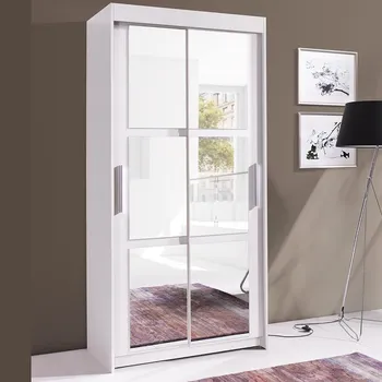 Šatní skříň Šatní skříň KARO | 100 cm | se zrcadlem | posuvné dveře | bílá