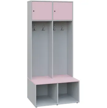 Šatní skříň SZB - 180 - 80 šatní skříň s botníkem, 2-dvéřová, 1800x800x300/600 mm, korpus šedá, dvířka/police pastelově růžová