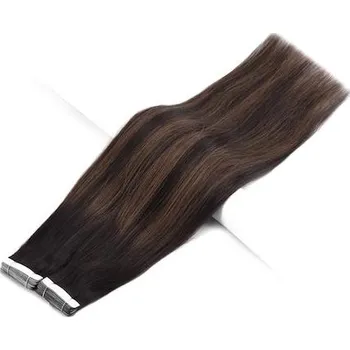 Příčesek Vlasové PU pásky tape in na prodlužování vlasů 50cm ombré balayage 02/06/02 - teplá světle hnědá / tmavě hnědá