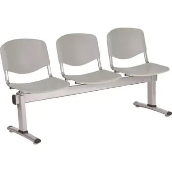 VINCENZA - 3, plastová lavice do čekárny, 3-sedák, šedá, kostra stříbrná