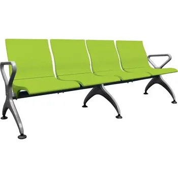 RAINBOW - 4, polyuretanová lavice do čekárny, 4-sedák, jarní zeleň, kostra stříbrná