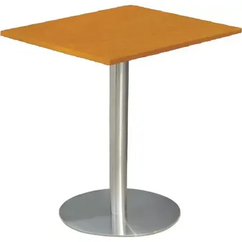 Jednací stůl RC 500 - 9 stůl hranatý, deska 900 x 900 mm olše jantar (síla 25 mm), noha broušený nerez