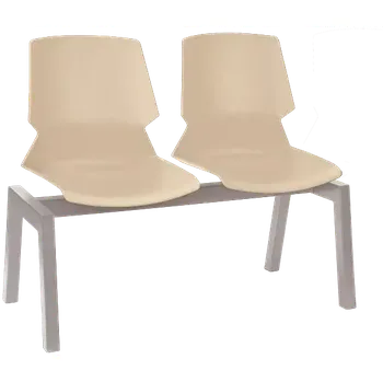 PRETTY PLUS 2, plastová lavice do čekárny, 2-sedák, světlá káva, kostra stříbrná