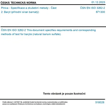ČSN EN ISO 3262-2 - Plniva - Specifikace a zkušební metody - Část 2: Baryt (přírodní síran barnatý) - Tisk
