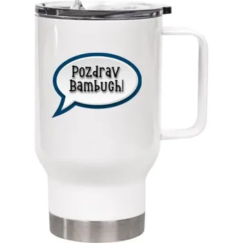Cestovní termohrnek s uchem s potiskem Pozdrav Bambuch!