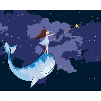 ZUTY Malování podle čísel - DÍVKA S VELRYBOU NA NOČNÍ OBLOZE Rozměr: 40x50 cm, Rámování: bez rámu a bez vypnutí plátna