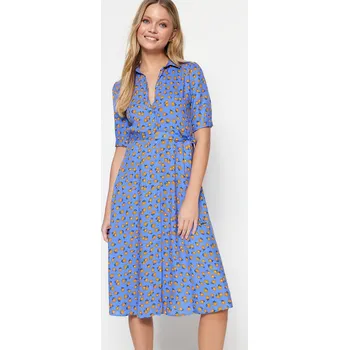 Dámské šaty Dámské šaty Trendyol MultiColored BeltEd Shirt Dress Trendyol modrá | světle modrá | hořčicová 1839674