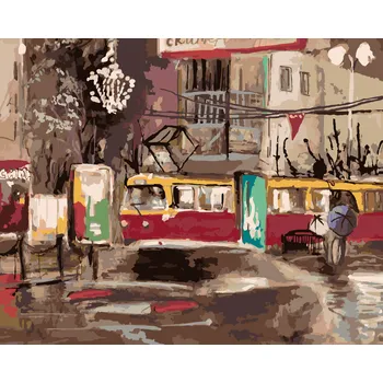 ZUTY Malování podle čísel - TRAMVAJ PROJÍŽDĚJÍCÍ NOČNÍM MĚSTEM Rozměr: 40x50 cm, Rámování: bez rámu a bez vypnutí plátna