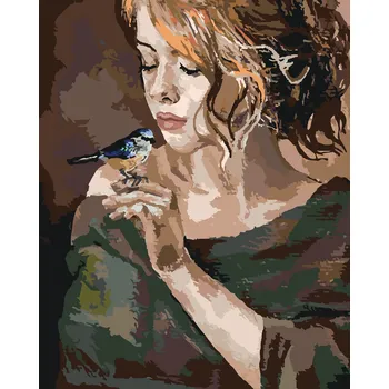 ZUTY Malování podle čísel - DÍVKA S PTÁČKEM Rozměr: 40x50 cm, Rámování: bez rámu a bez vypnutí plátna