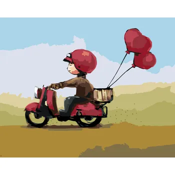 Hračka ZUTY Malování podle čísel - KLUK SE SRDÍČKOVÝMI BALÓNKY NA SKÚTRU Rozměr: 40x50 cm, Rámování: bez rámu a bez vypnutí plátna