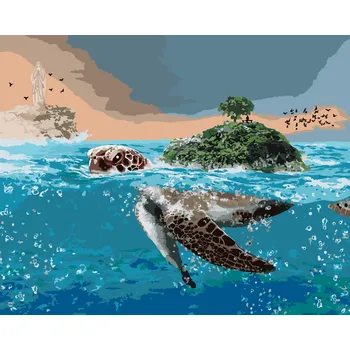 ZUTY Malování podle čísel - ŽELVA JAKO OSTROV V MOŘI Rozměr: 40x50 cm, Rámování: bez rámu a bez vypnutí plátna