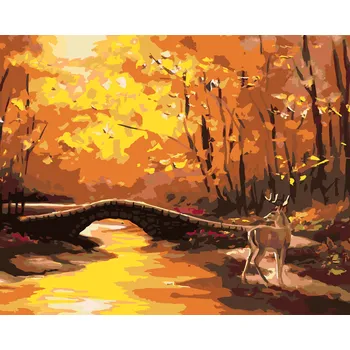 ZUTY Malování podle čísel - JELEN A KAMENNÝ MOST NA PODZIM (D. RUSTY RUST) Rozměr: 40x50 cm, Rámování: bez rámu a bez vypnutí plátna