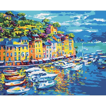 ZUTY Malování podle čísel - LODĚ V PŘÍSTAVU Rozměr: 40x50 cm, Rámování: bez rámu a bez vypnutí plátna