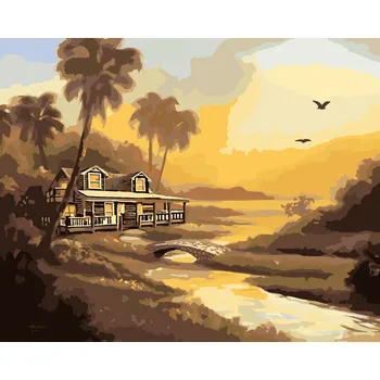 ZUTY Malování podle čísel - CHATA U POTOKA (D. RUSTY RUST) Rozměr: 40x50 cm, Rámování: bez rámu a bez vypnutí plátna